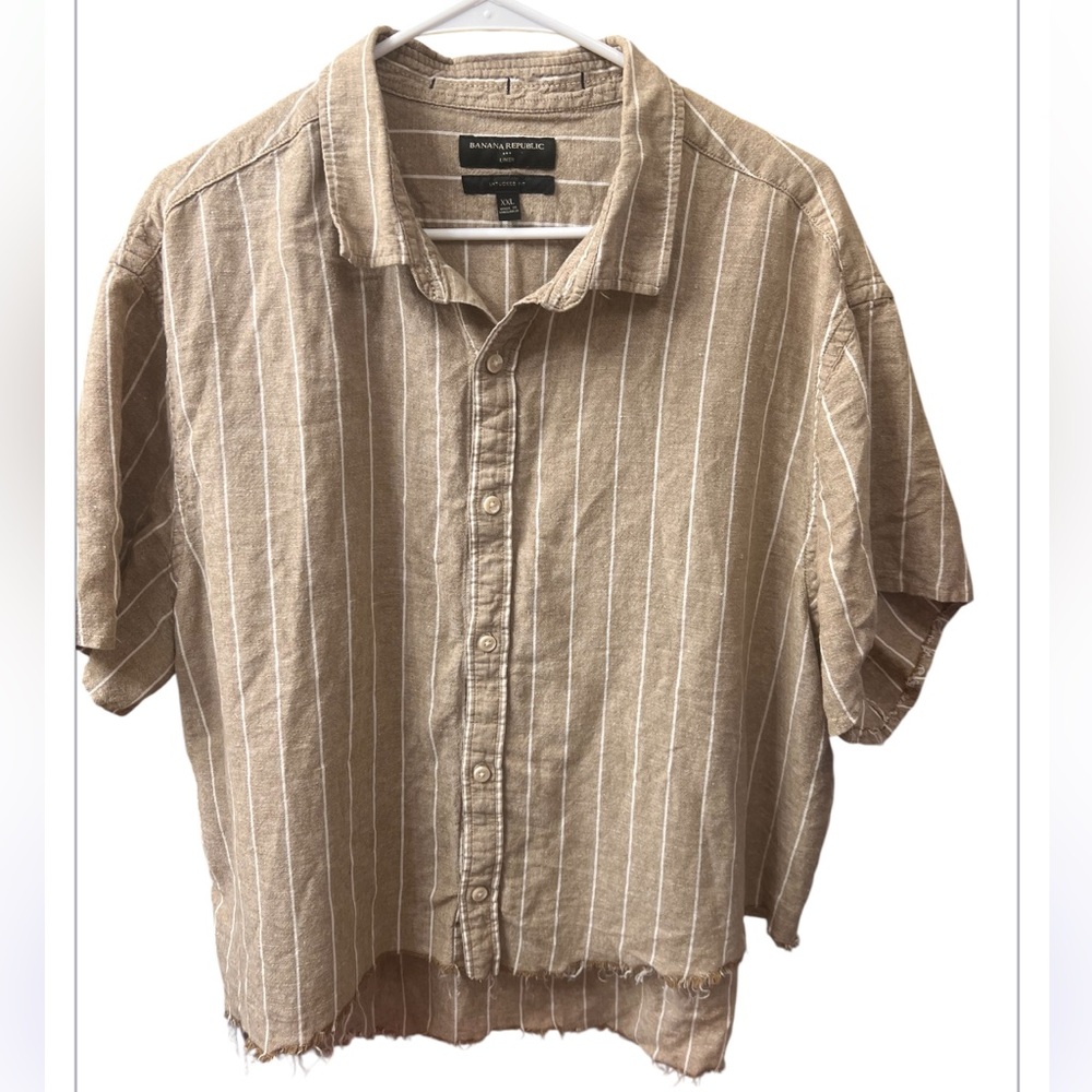 Banana Republic Linen Short Sleeve Button-Up Shirt – XXL Untucked Fit Frayed Hem